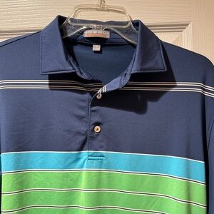 Peter Millar Navy, Teal & Green Striped Polo